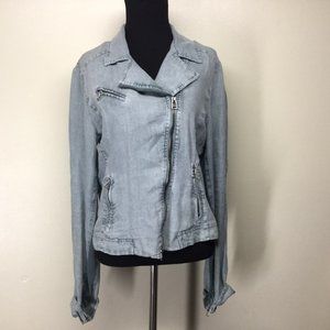 Theodore Beverly Hills Linen Moto Jacket Blue M